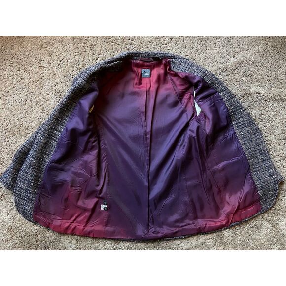 90s Liz Wear 12 Petite Wool Tweed Plaid Blazer Sport Coat Jacket Gray Navy Brown - Picture 8 of 14